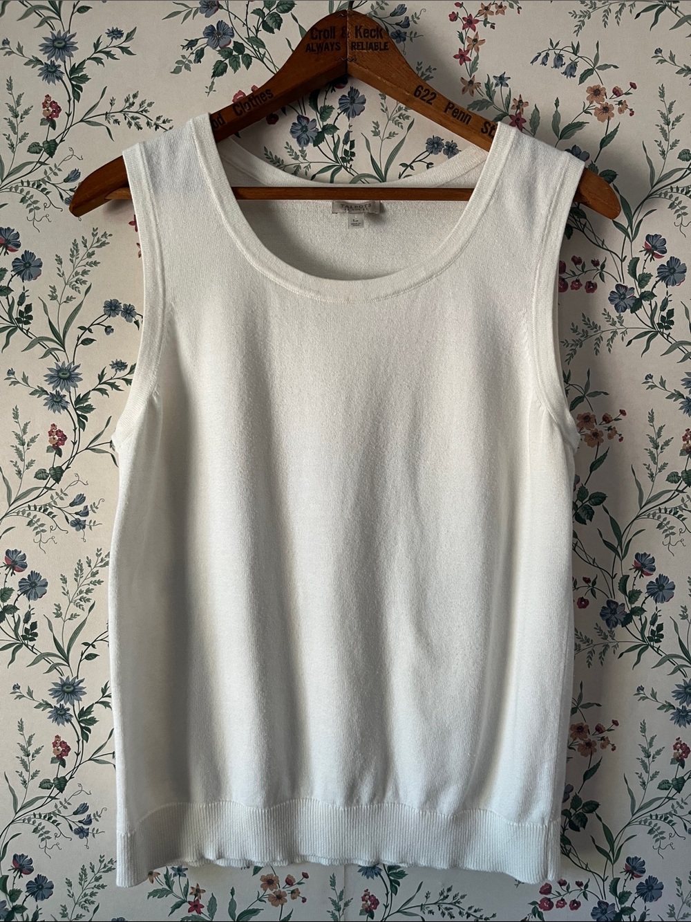 Talbots White Sleeveless 100% Cotton Knit Sweater Tank